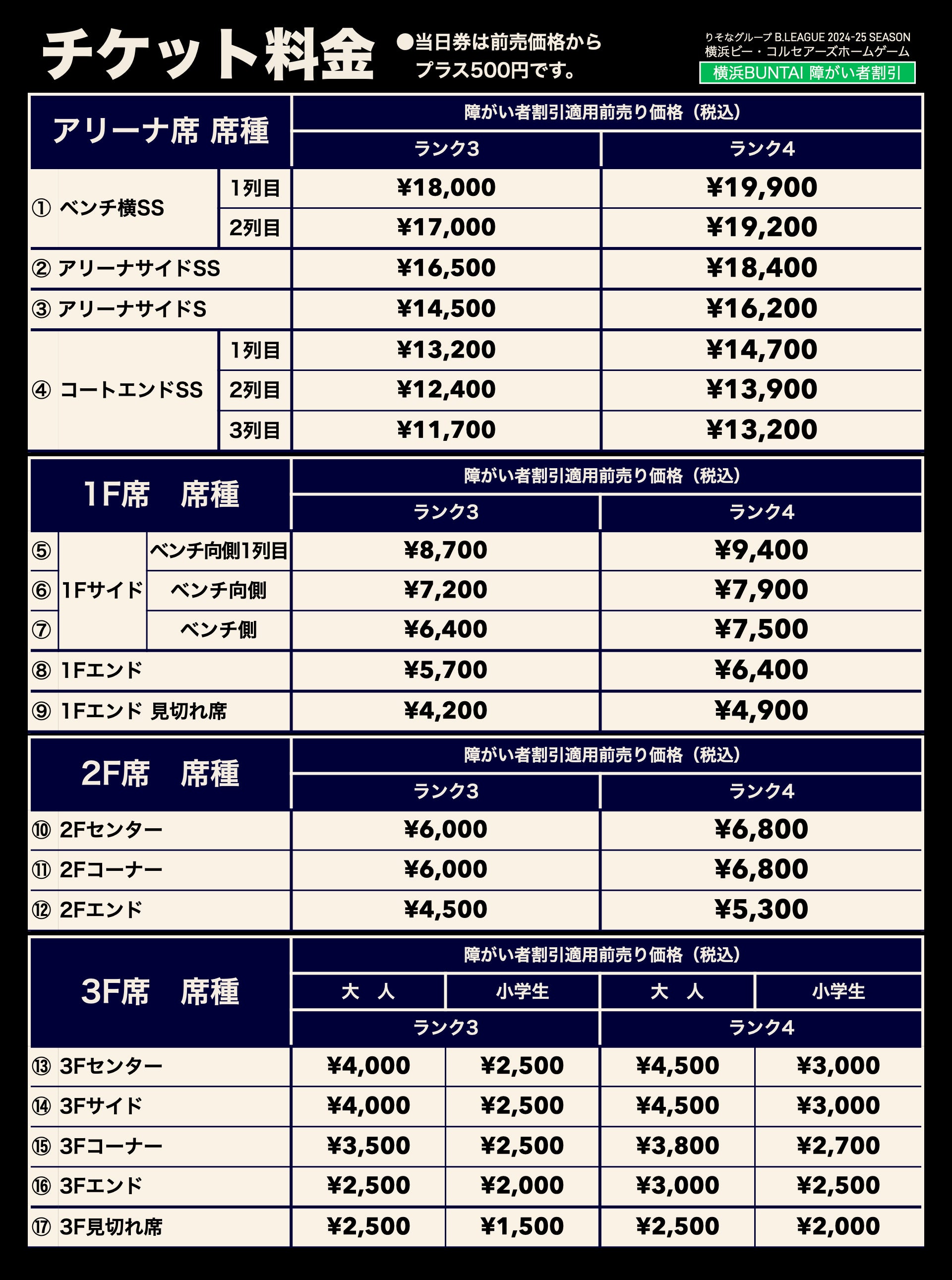 横浜BUNTAI障がい者割引価格表