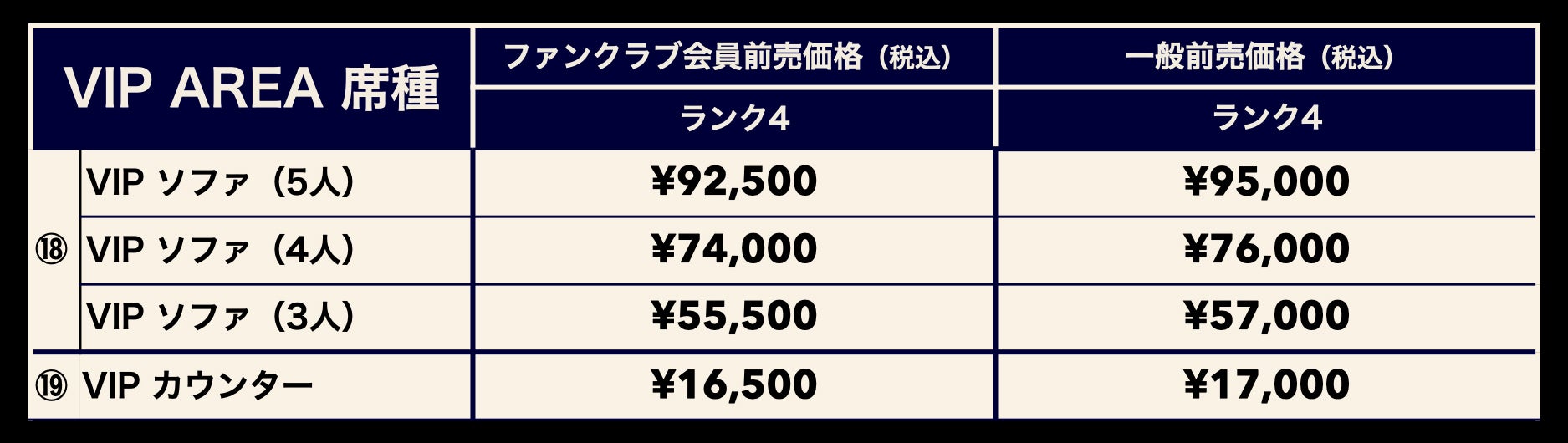 3階スイートラウンジ価格表