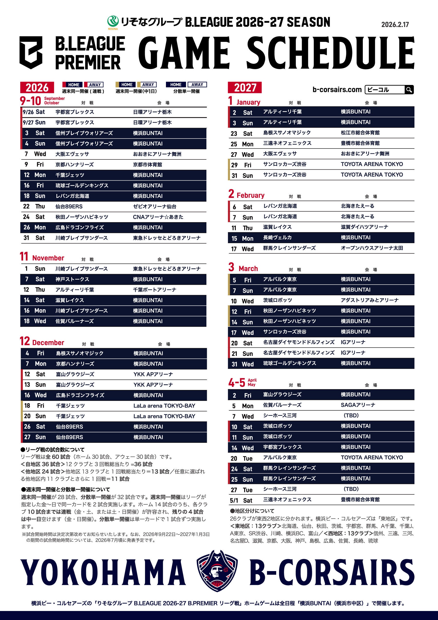 B.LEAGUE PREMIER試合日程①